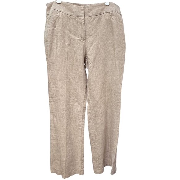 ANN TAYLOR LOFT Linen Pants Size 14 Natural Julie Trouser Career Business Casual - Picture 1 of 13